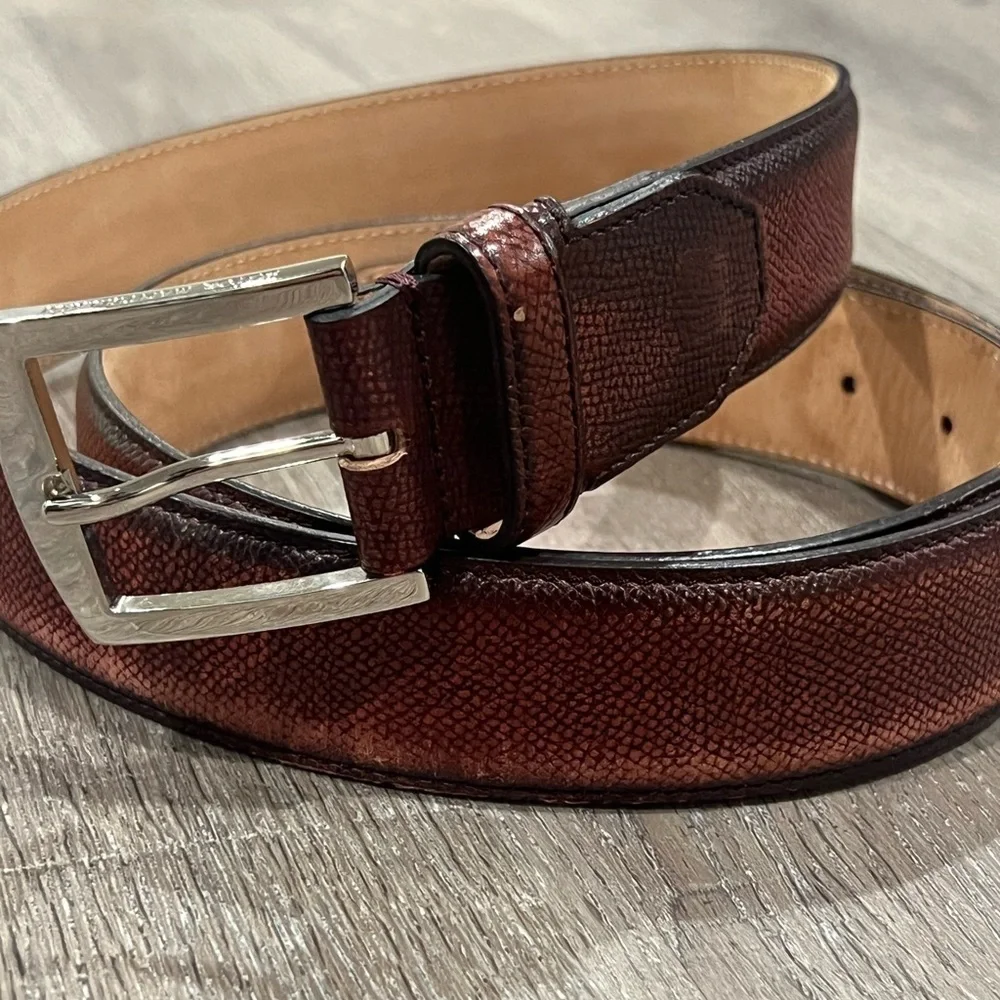 Sutor Mantellassi Size 46 Antique Pebble Brown Made in Italy Solid Brass Belt